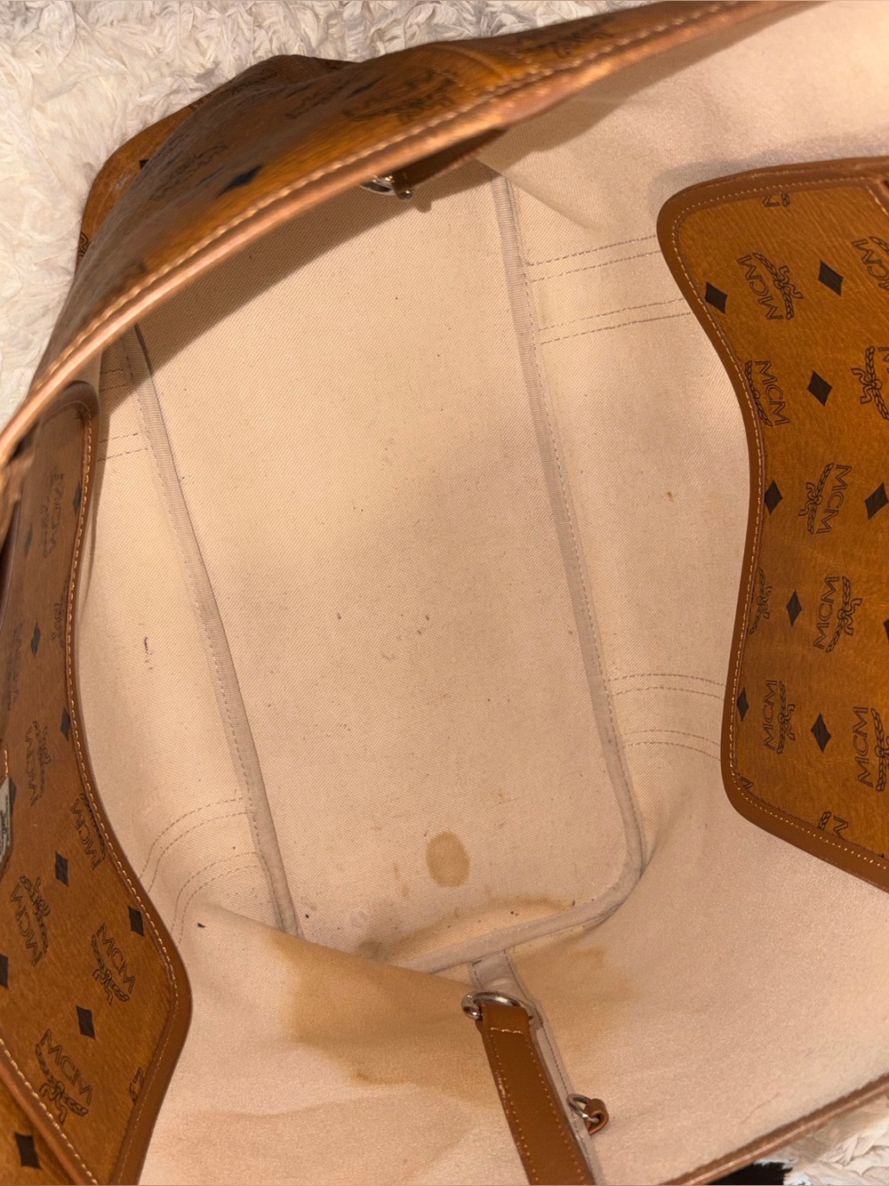 MCM Cognac Visetos Canvas Leather Trim Monogram Pattern Tote Bag - Picture 6 of 11